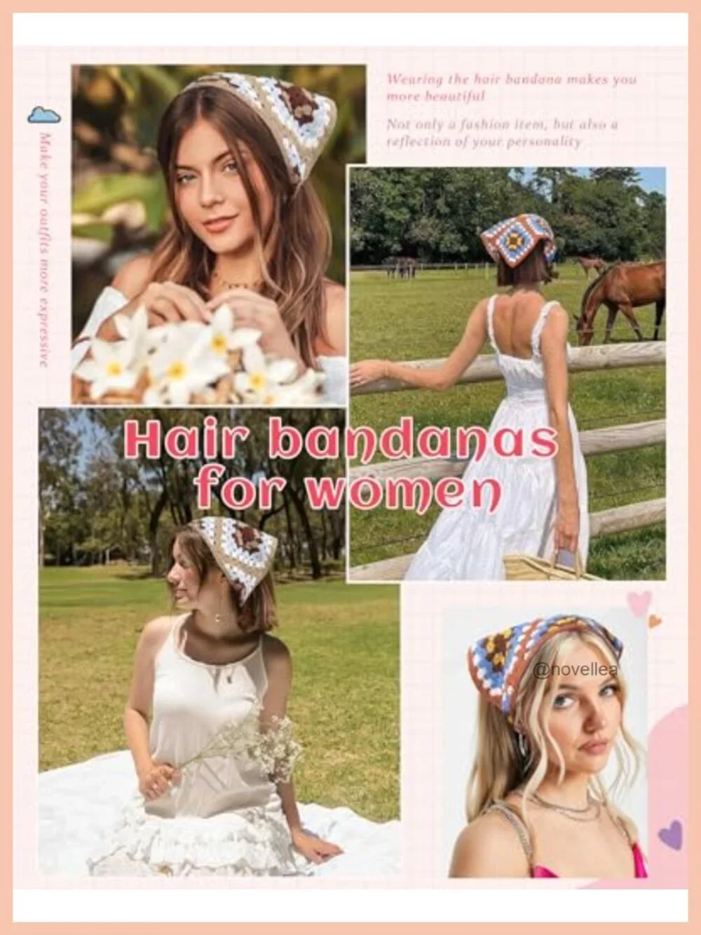 Floral Crochet Hair Bandanas Headscarf 2 PCS Women Headband